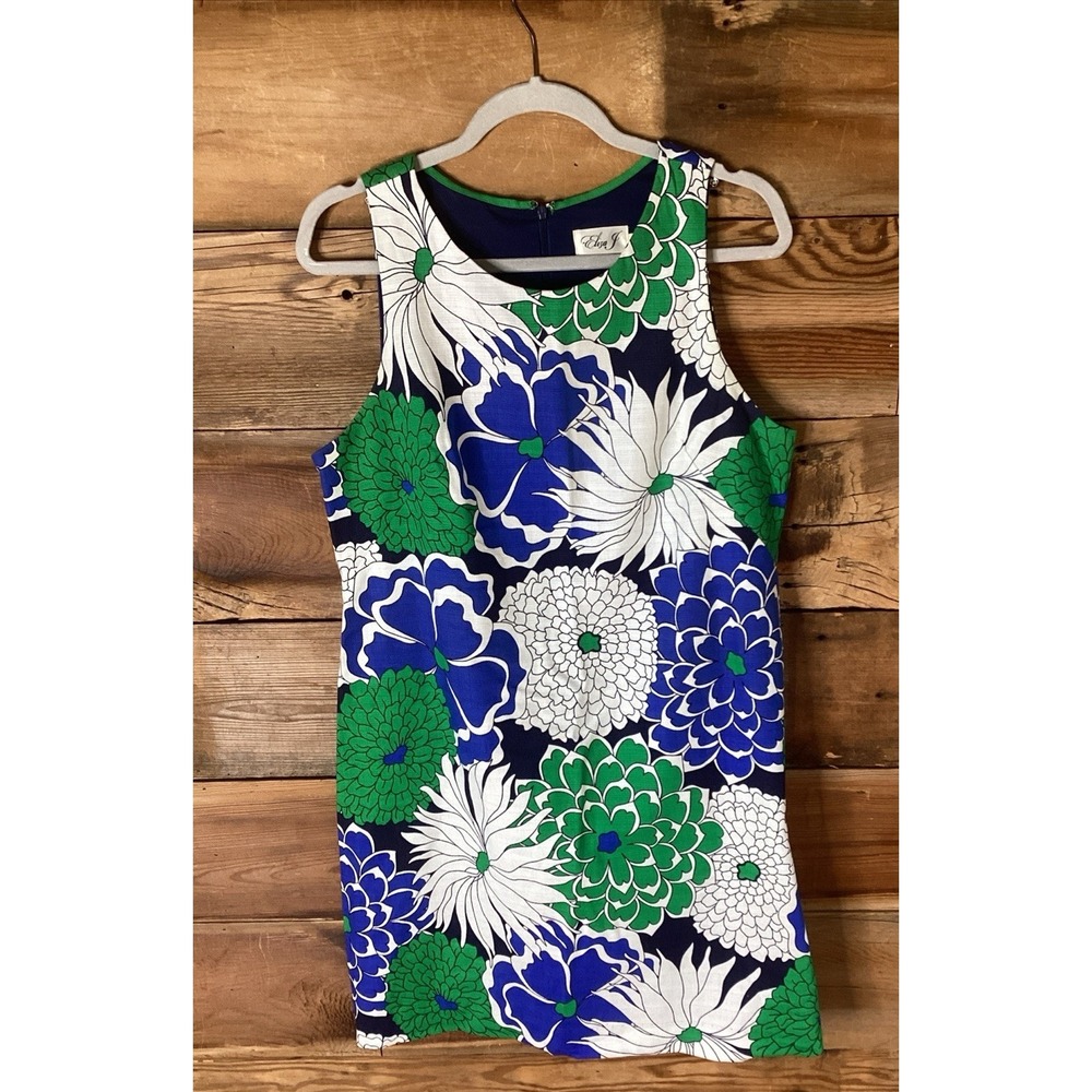 Eliza J Floral Cotton Tank  Dress Midi Sheath Floral Retro Coastal Preppy 12